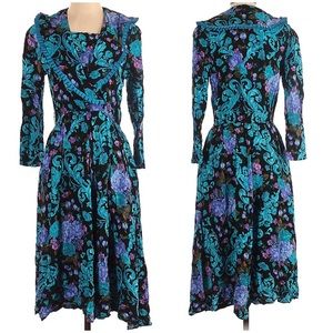 Vintage Retro Purple and Teal Blue CottageCore Maxi Dress NWT